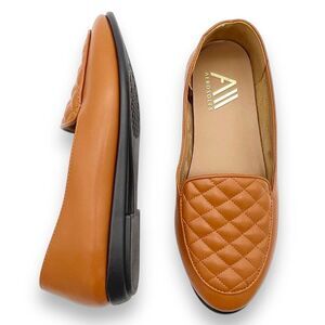 Aerosoles Briella Wide Width Quilted Ballet Flats Cognac Tan Faux Leather Size 8